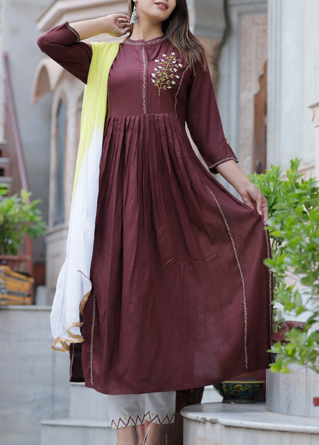 Buy Embroidered Faux Chiffon Party Wear Kurti in Pink  179883 