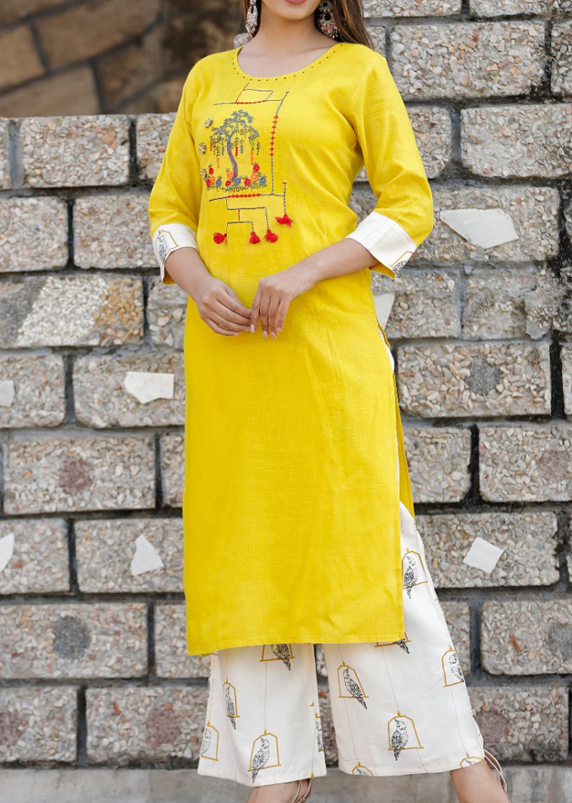 Stylish yellow and Green palazzo kurti at Rs.820/Piece in vadodara offer by  Pramukh Collections