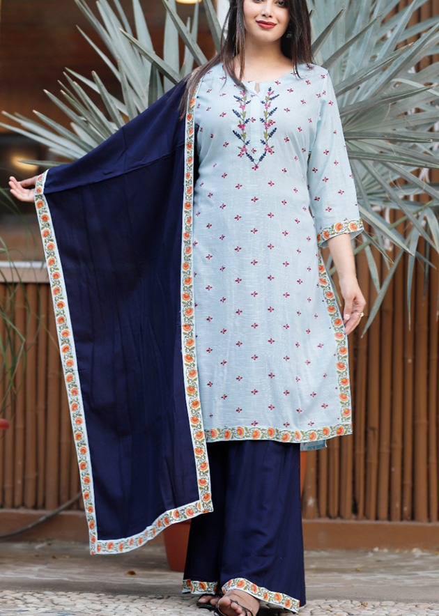 Sky button dress with dupatta by The Anarkali Shop | The Secret Label